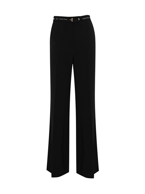 Pantaloni palazzo in crepe leggero con nastro logo Nero Elisabetta Franchi | PA10356E2110